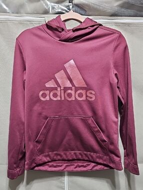 adidas Berry Maroon Logo Hooded Sweatshirt